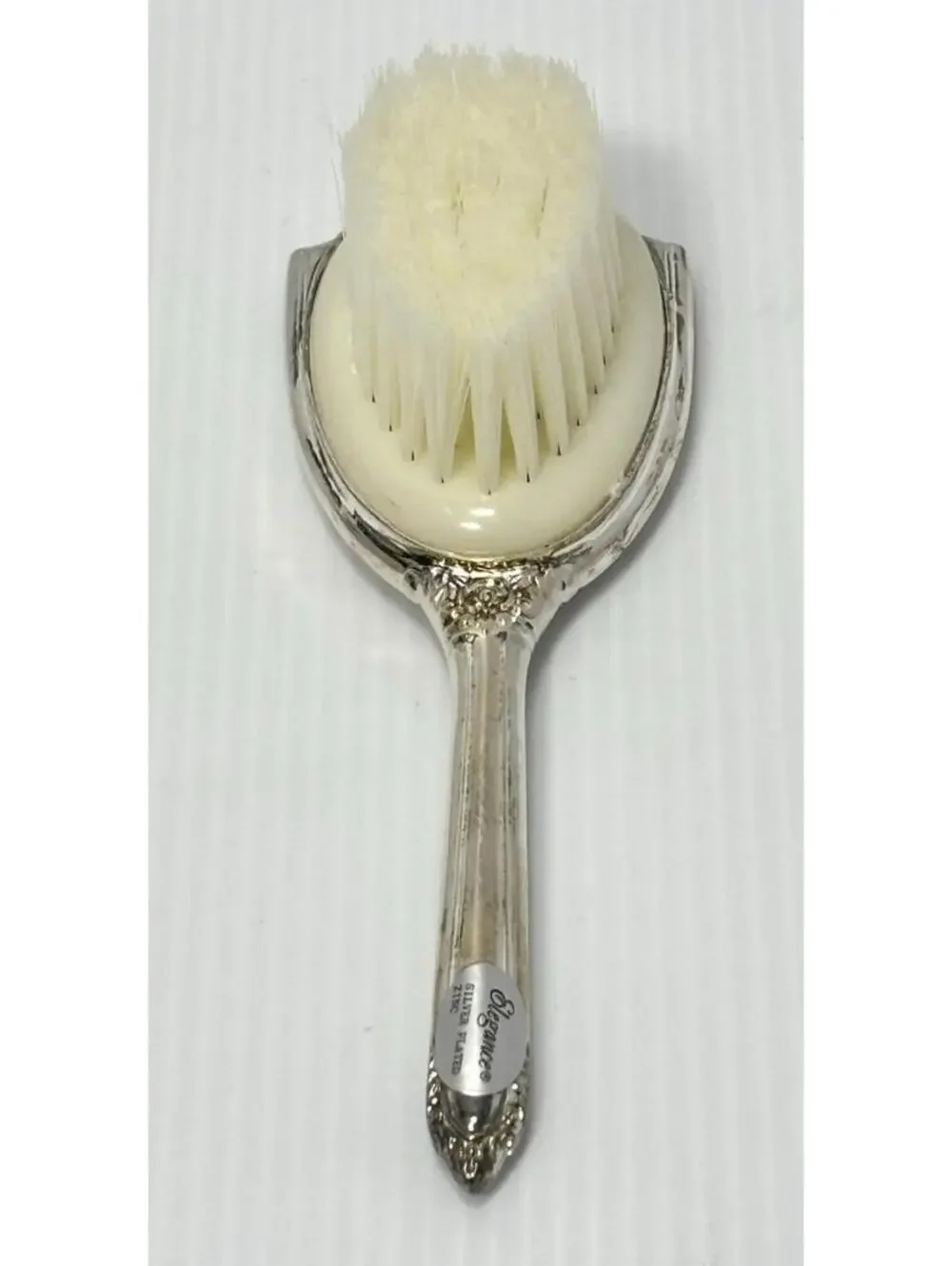 Silver Plated Zinc Baby Hair Brush Elegant Vintage Ornate Floral Vanity Dresser